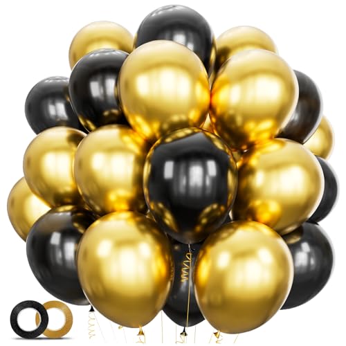 100pcs Black and Gold Balloons 12 Inch Metallic Gold and Black latex Party Balloons for Birthday Retirement Graduation New Years Eve Party Decorations
