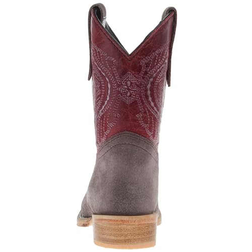 R Childrens Charcoal Rough Out with Dark Cherry Shaft Square Toe Boot3