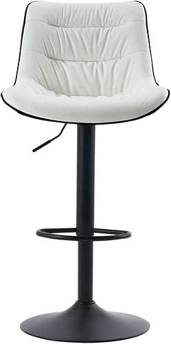 Miniatura 9 de Kidol & Shellder Juego de 2 taburetes de bar ajustables giratorios blancos, tapizados de piel sintética con espalda, modernos taburetes de altura de