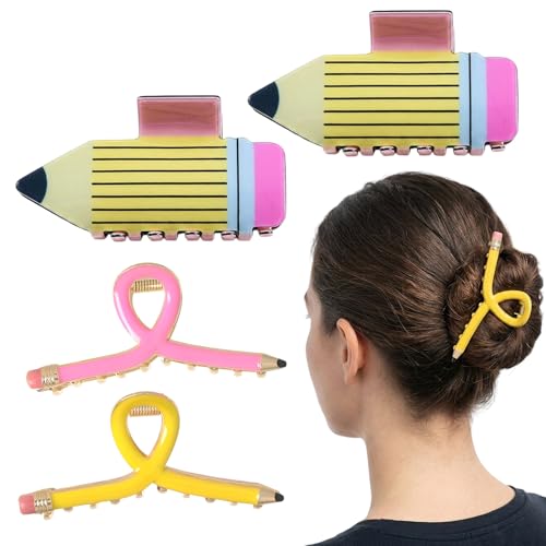 Set de 4 pinzas para cabello diseño lápiz escolar miniatura 1