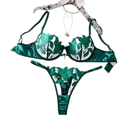 Ensemble de lingerie 2 pièces femme avec string tulle transparent et soutien-gorge armatures