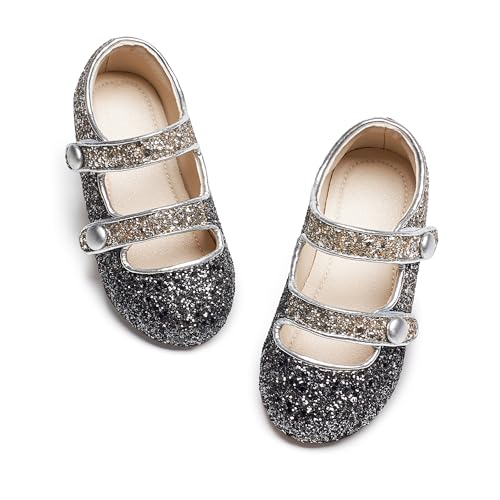 Image of PHIRAMIN Toddler Flower Girl Glitter Dress Shoes Little Girl Ballet Flats Bow Wedding Party
