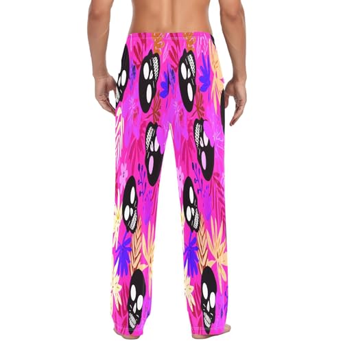 Qilmy Skull And Leaves Men's Cotton Pajama Pants, Lightweight Lounge Sleepwear with Drawstring and Pocket3