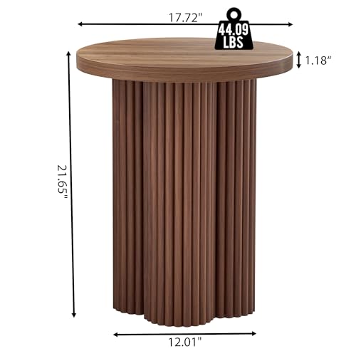 Image of Small Sofa Side Table Set of 2, Fluted Accent Pedestal End Table, Wood Round Night Stand, Farmhouse Bed Side Table Drink Tables for Living Room, Small Spaces (Walnut-2PCS)
