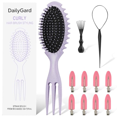 Curl Defining Hair Brush, Wet Hair Brush for Women and Men, Detangler Hairbrush for Wet & Dry, Styling Brush for Curly Hair, Shaping and Defining Curls for Long/Wavy/Damaged Hair, Purple