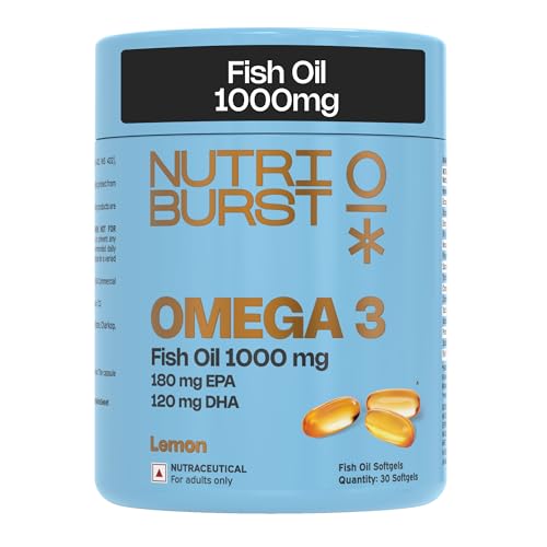 Image of Nutriburst Single Strength Omega-3 Fish Oil Capsules 1000mg | High Strength Softgels for Men and Women | 180mg EPA and 120mg DHA | Omega3 Supplement for Heart, Brain, Skin & Joint Support | 30 Softgels (1-Month Pack) (30 count (Pack of 1))