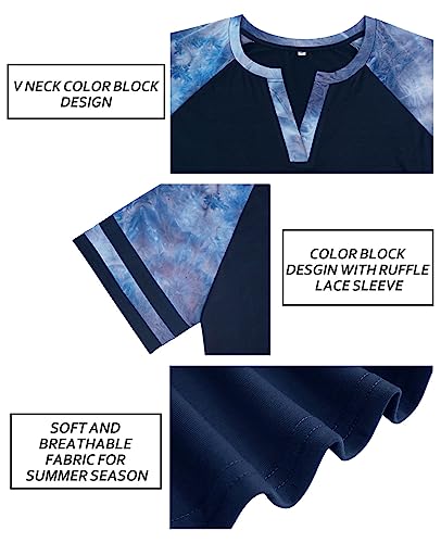 Image of CARCOS Plus Size Tops for Women Short Sleeve Summer Pullover Color Block Crewneck /V Neck Tee Tunic Loose Fit Tshirts XL-5XL
