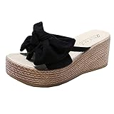  Kabelife Damen Keilabsatz Sandalen mit Schleife High Heels Wedges Strandsandalen Plateau Pantoletten Freizeit Sommerschuhe (Schwarz, numeric_38)