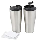 Set of 2 Travel Coffee Mugs Stainless Steel with BONUS Cleaning Cloths From Kerro Outlets®