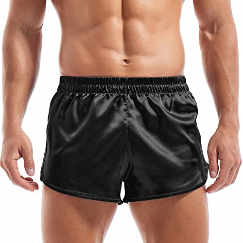 AMY COULEE Mens Satin Shorts Silk Boxers Sexy Split Side Lounge Shorts 3 Inch Pajama bottoms