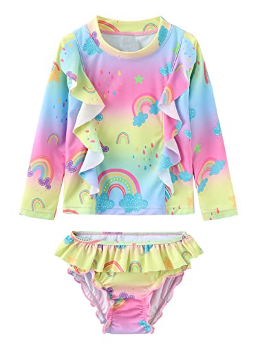 Image of Baby Girls Rash Guard Set for Girls Long Sleeve Swimsuits with Bikini Bottom UPF 50+ Sun Protection Bathing Suits