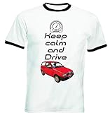  Teesandengines Autobianchi Y10 Keep Calm And Drive Tshirt da Uomo con Bordi Neri Size Small