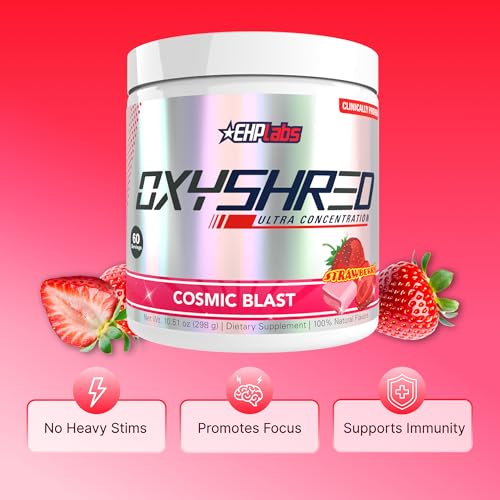 Image of EHP LABS OxyShred Pre Workout Powder - Preworkout Powder with L Glutamine & Acetyl L Carnitine, Energy Boost Drink - Cosmic Blast, 60 Servings