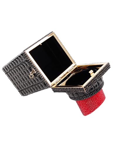 Image of Women Lipstick Shape Inlaid Rhinestone Crystal Glitter Evening Bags Purses Clutch Sparkly Banquet Handbag | Lipstick Shape