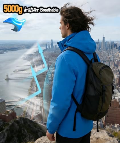 Image of Men's Rain Jacket Waterproof Lightweight Hood jackets for Hiking Cycling Travel Raincoat S-6XL