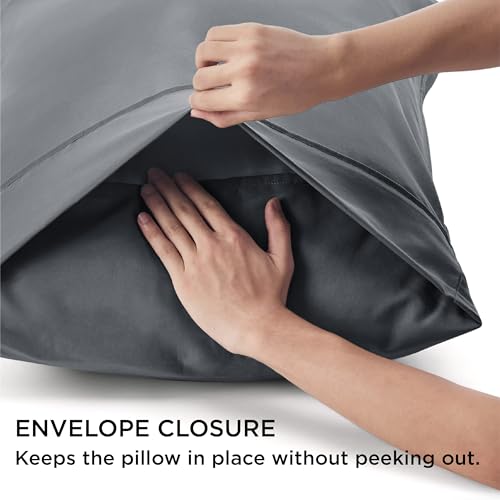 Bedsure King Size Pillow Cases Set of 4 - Dark Grey Brushed Microfiber Pillowcases 4 Pack, Super Soft and Cozy Pillow Case Cover with Envelope Closure, Wrinkle, Fade and Stain Resistant, 20x36 Inches