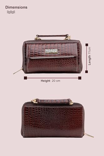 Image of BRAND LEATHER Genuine Leather Clutch Handbags for Women trendy Ladies Purse Wallet for Party Wedding handheld bags for women small size (CROCO BROWN)