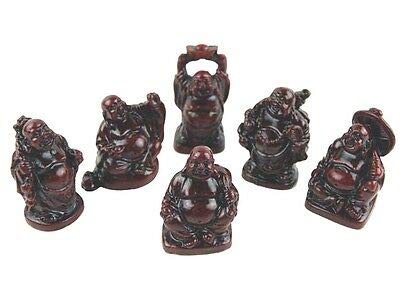 Set Of 6 Small Buddha / Buddhas Dark Red / Burgundy