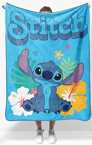 Jay Franco Kids Plush Throw Blanket – Soft & Cozy Fleece Throw for Bedroom & Couch Décor, Official Licensed Product, Blue - Stitch, 40x50 - Travel Blanket