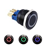 ONPOW 22mm Flat Round,Tri-Color (RGB) Momentary,Ring LED Illuminated Aluminium Alloy(Black) Push Button Switch (GQ22-11E/J/41RGB/12V/A(Momentary))