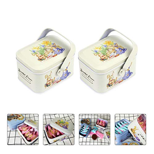 PIXNOR 2pcs Easter Tinplate Box with Handle Gift Packing Case Candy Wrapping Case Tins Box Empty Storage Tins Case Containers Can with Lid for Candle Candy Gifts Treasures