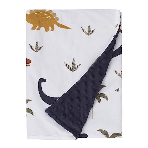 Image of NoJo Little Love Dino White, Navy, and Tan Palm Trees Super Soft Baby Blanket