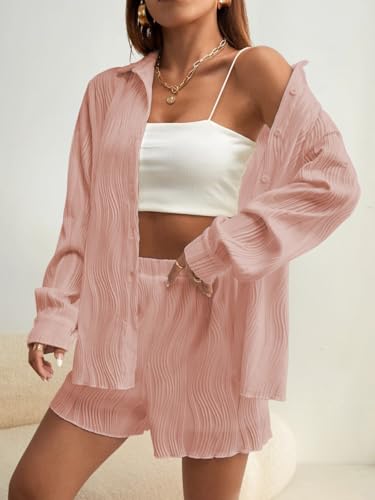 Image of Leriya Fashion Co-Ord Set for Women Stylish | Summer Night Suit for Women | Unique Textured Pattern Pyjama Set for Woman Travel Beach & Holiday Looks | Trendy Top & Shorts for Summer Day Vacations
