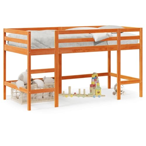 Gecheer Cama Alta de niños con Escalera Madera Maciza marrón 80x200 cm,Cama Infantil Cama Juvenil Somier Mueble Mobiliario Dormitorio Habitación Infantil Hogar