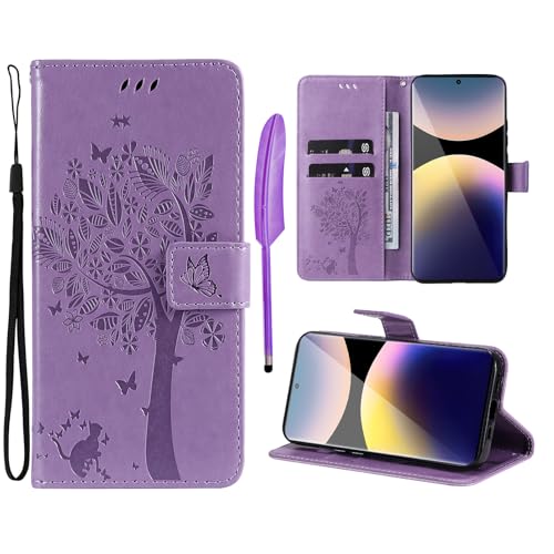 Oududianzi - Funda para Xiaomi Redmi Note 14 Pro 5G / Poco X7 5G Tapa Libro Flip PU Cuero Billetera Carcasa Silicona TPU [Cierre Magnético] [Ranuras Tarjetas] [Función Soporte] - Púrpura