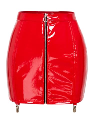 Women's PVC Leather Mini Skirt High Waist Lace Bodycon Skirt Stretch Garter Belt Nightclub Wear3