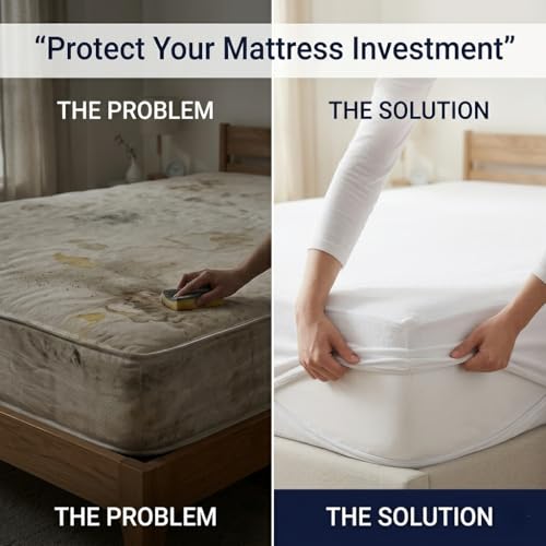 Image of 100% Waterproof Queen Size Zipper Mattress Encasement - Ultra Soft & Breathable Six-Sided Bed Cover, Dustproof Noiseless Fitted Design, 75x60 Inch (6x6 Feet), Fits Up to 6 Inch Mattress, White
