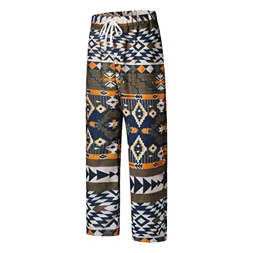 Striped Palazzo Pants Casual Cotton Linen Pants For Men, Elastic Waist Drawstring Loose Jogger Yoga Pants Quick Dry Lounge Pants With Pockets(C- Brown,Medium) #TOP2