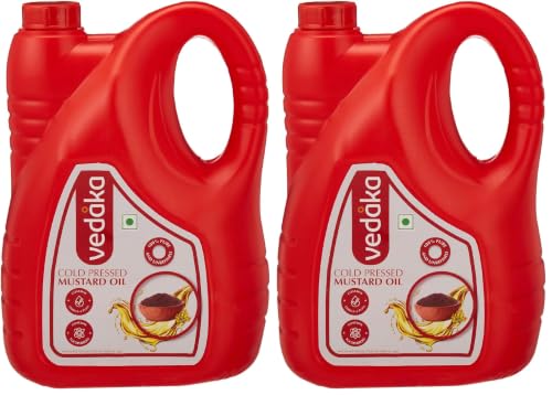 Image of Amazon Brand - Vedaka Cold Pressed Mustard Oil | 5 L | Cooking Oil | Contains Omega- 3 Pufa | 100% Vegetarian Kachi Ghani Oil (Pack of 2)