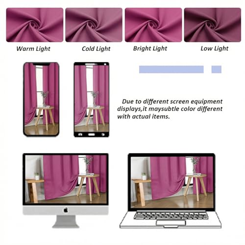 Image of Simplebrand Ava Hot Pink Short Blackout Curtains for Bedroom 45 Inches Long 2 Panels Set, Solid Thermal Insulated, Energy Saving Window Treatment Curtains Blackout Drapes, W40 x L45 Inch