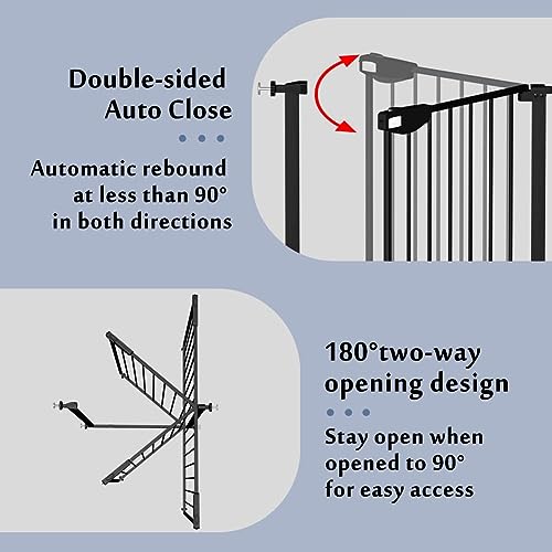 Image of DEARBB Triple Lock Baby Gate for Stairs Doorways and House 31 inch to 86 inch Extra Wide Pressure Mounted Easy Walk Through Auto Close Safety Pet Gate Black 31.1-48.42 inch