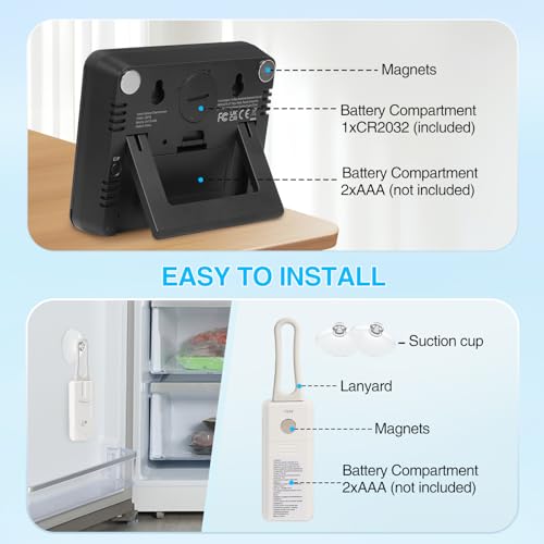 Thermomètre numérique Geevon pour réfrigérateur et congélateur compact avec pile CR2032 inclus - 6