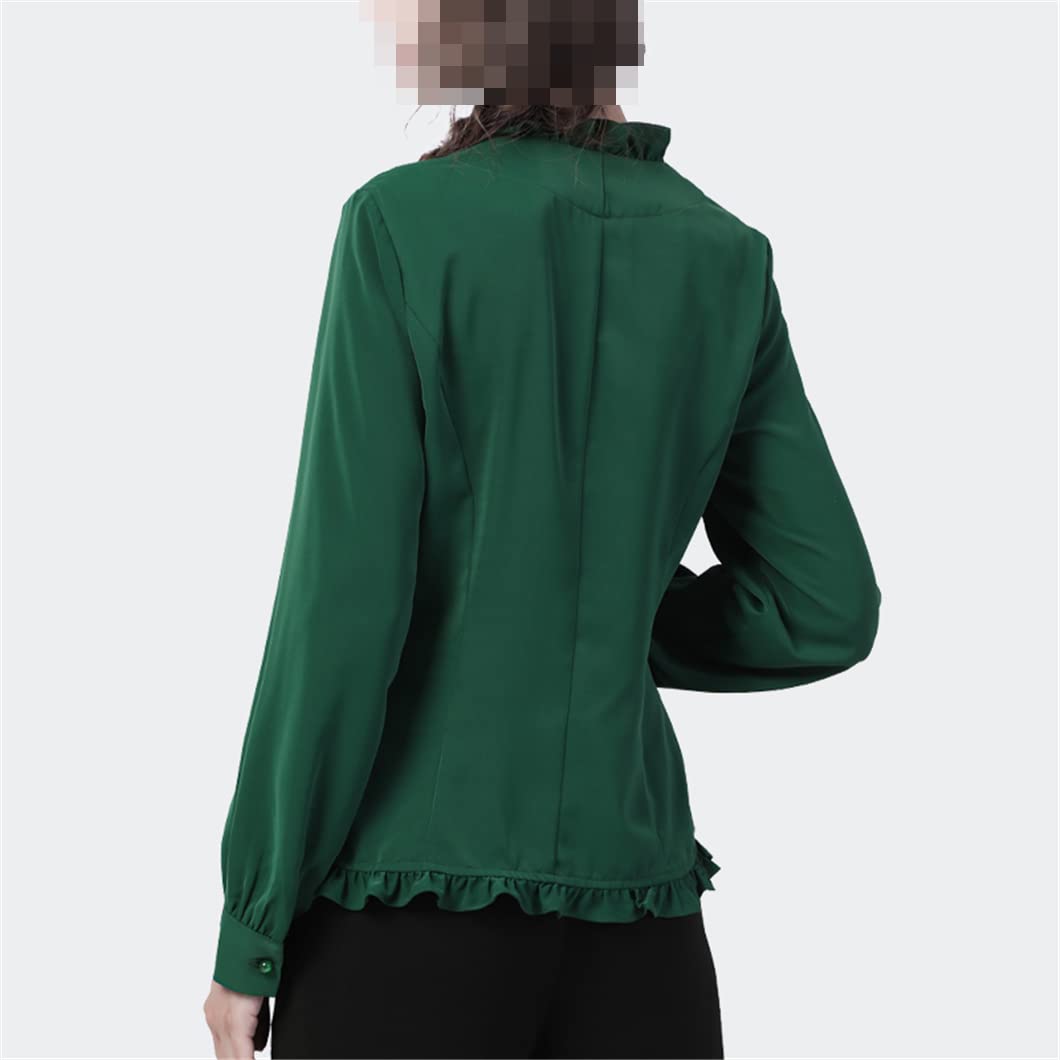 Disimlarl Vintage haft damska koszula marszczona dekolt w serek satynowy top elegancka wąska tunika bluzki, Ciemny Gn, L