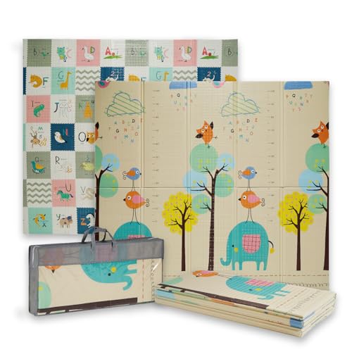 Buddy Baby - Alfombra de Juegos para Bebé XXL180x200 cm - Doble Cara, Tapete Muy acolchado, Plegable y con Bolsa de transporte (Forest/Letras)