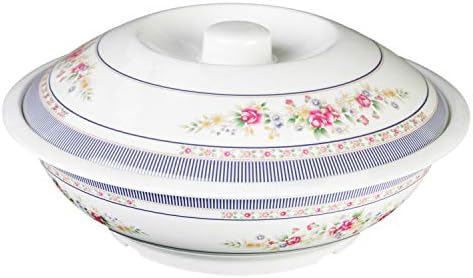 Thunder Group Rose Collection Serving Bowl with Lid, 11-Inch Diameter, White