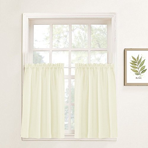 jinchan 95% Blackout Boho Kitchen Curtains 24 Inches Cafe Tier Curtains Bohemian Small Drapes for Bedroom RV Basement Half Window Room Darkening Thermal Insulated 2 Panels Black on Beige 25"