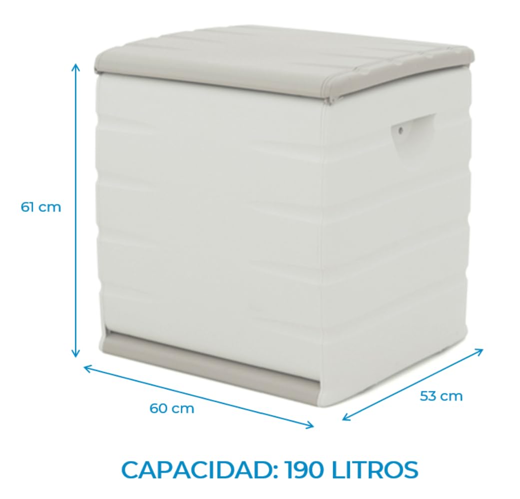 Recamania Baúl almacenaje de plástico con Tapa abatible y Asas, Color Beige, Medidas: 60x61x53 cm, 190 litros