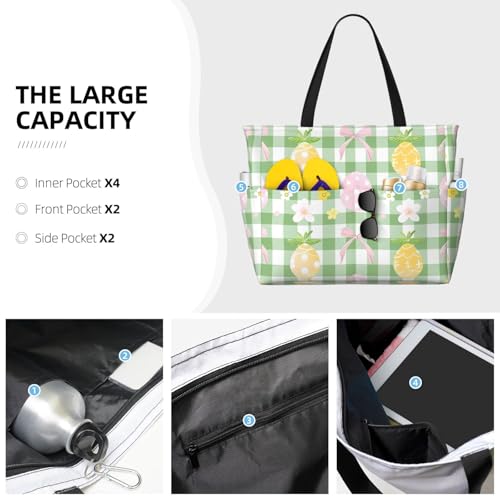 Women's Beach Tote Bag Large Waterproof Travel Bags with Pockets Sandproof Handbag for Camping Gym Pool2