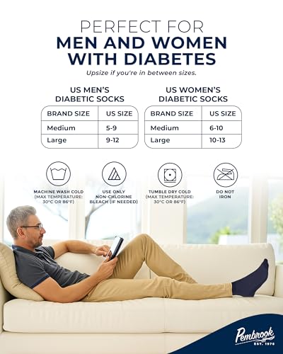 Pembrook Diabetic Ankle Socks for Men & Women | 6 Pairs Wide Non Binding Socks Quarter Length | Edema Neuropathy Socks