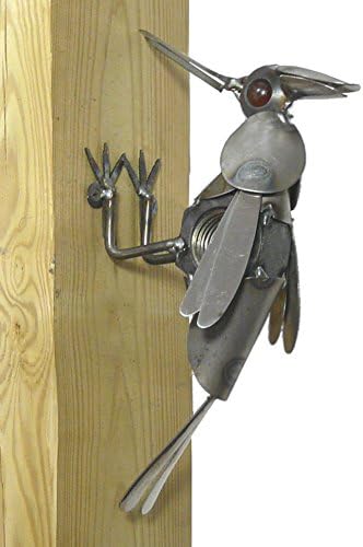 Yardbirds Industrial Garden Woodpecker - American Made Recycled Metal Outdoor Wall Sculpture, 11.5"