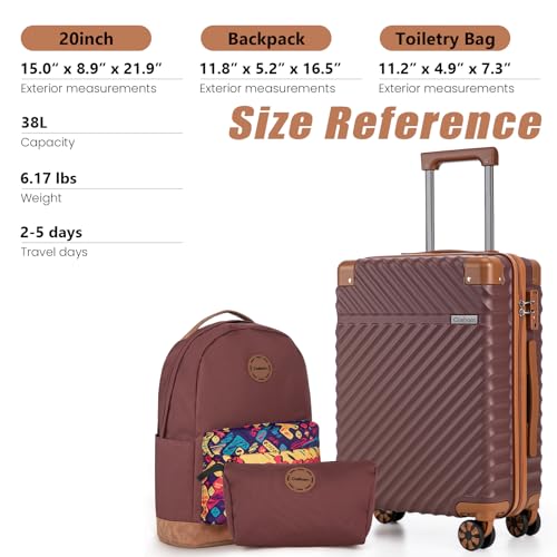 Image of Cosbarn Carry On Luggage 22x14x9 Airline Approved,3 Piece Luggage Set | Lightweight ABS Hardside Luggage,20Inch Carry On Suitcase,Suitcases with Wheels,TSA-Approved LocK,With Matching Backpack