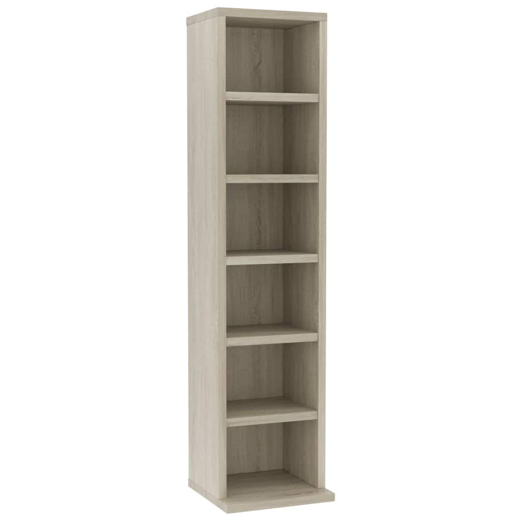 vidaXL CD Cabinet Living Room Records Media Storage Display Shelf Organiser Unit Case Cupboard Furniture Sonoma Oak 21x20x88 cm Engineered Wood