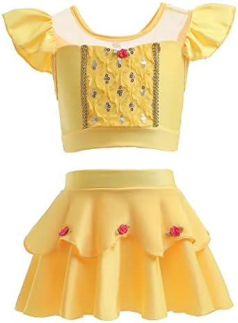 MYRISAM Girls Belle Princess Two Piece Tankini Swimsuits Cosplay Party Bathing Suits Ruffles Beach Surf Swimming Swimwear Bikini Set 7-8T