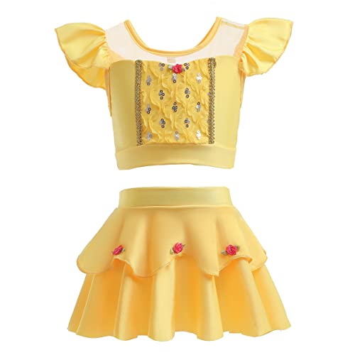 Image of REXREII Girls Princess Swimsuits Two-Piece Tankini Set Beach Surf Birthday Swimming Party Bathing Suits Fancy Swimwear 3-4T
