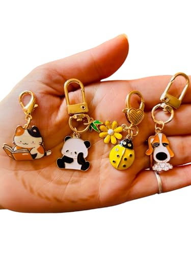 Metal Animal Bag Hanging, Cat Keychain & Dog Keychain for women, girls, pet lovers, birthday gift | Travel accessories for Bags, Backpacks | Panda Pendant | Earphone Case (4pc animal charms)