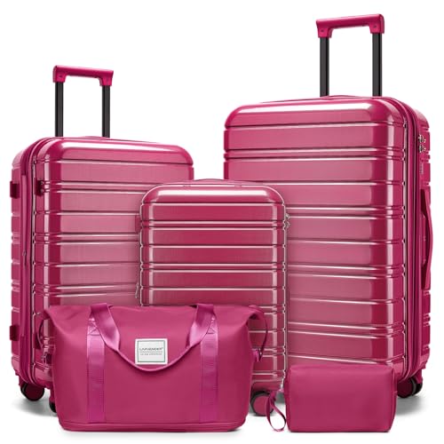 Image of LARVENDER 5 Piece Hardside Expandable Luggage Sets with Wheels Lock, Lightweight PC+ABS Rolling Hardside Suitcase for Women and Men,Glossy Very Berry